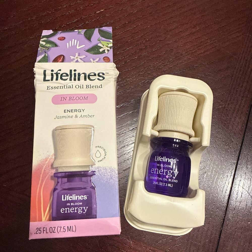 NIB .25 Fl Oz Lifelines Essential Oil Blend In Bloom Energy Jasmine & Amber